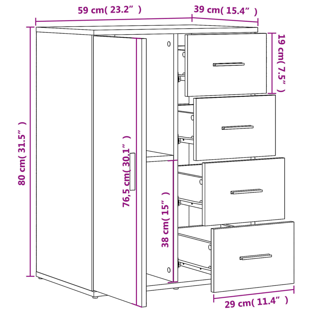 Ντουλάπι Γκρι Σκυροδέματος 59x39x80 εκ. Επεξεργασμένο Ξύλο