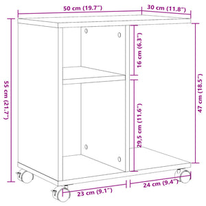 Βοηθητικό Τραπέζι με Ρόδες Λευκό 50x30x55 εκ. Επεξεργ. Ξύλο