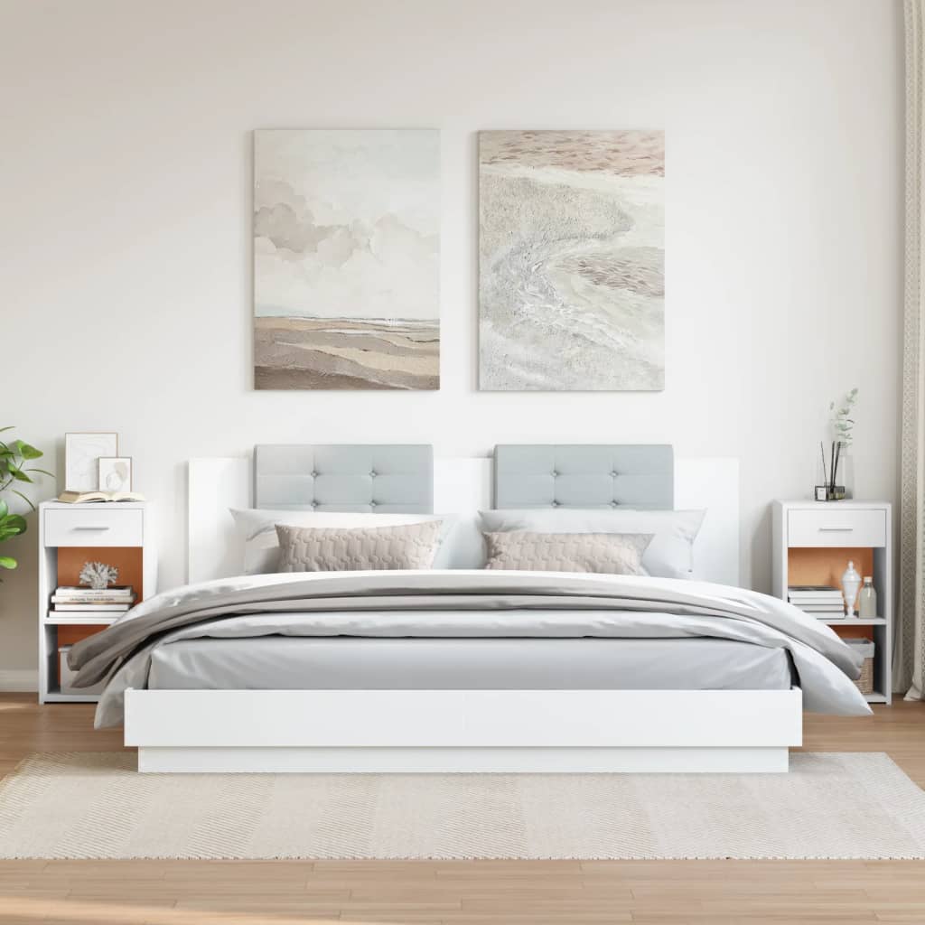 Κομοδίνα 2 τεμ. Λευκά 35x34x65 εκ. από Επεξεργασμένο Ξύλο