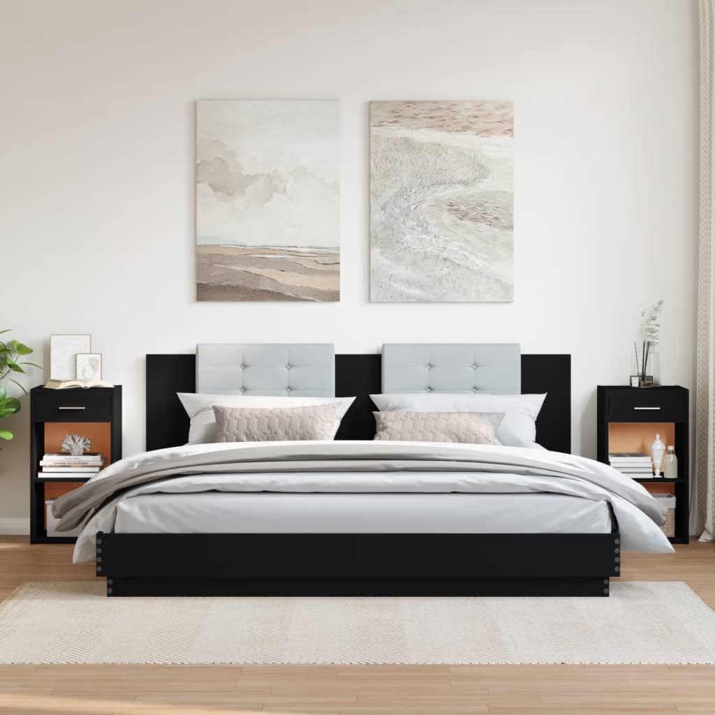 Κομοδίνα 2 τεμ. Μαύρα 35x34x65 εκ. από Επεξεργασμένο Ξύλο - Pakobazaar