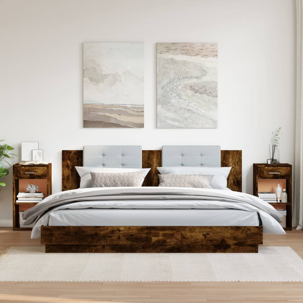 Κομοδίνα 2 τεμ. Καπνιστή Δρυς 35x34x65 εκ. Επεξεργασμένο Ξύλο