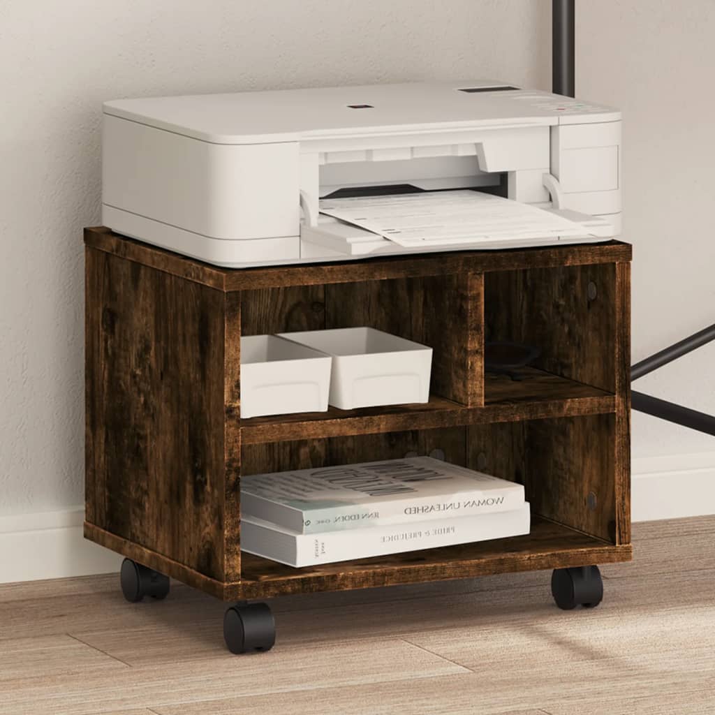 Βάση Εκτυπωτή με Ρόδες Καπνιστή Δρυς 41x32x34,5 εκ. - Pakobazaar