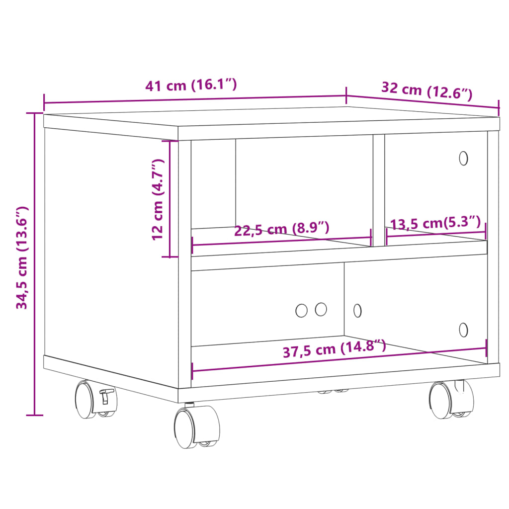 Βάση Εκτυπωτή με Ρόδες Καφέ Δρυς 41x32x34,5 εκ.