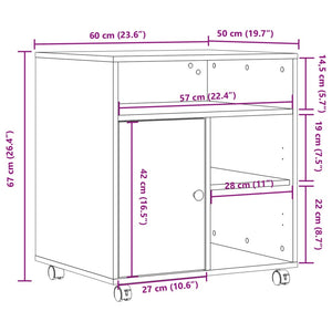 Βάση Εκτυπωτή με Ρόδες Καπνιστή Δρυς 60x50x67 εκ. - Pakobazaar