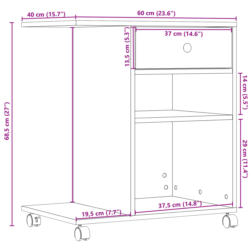 Βάση Εκτυπωτή με Ρόδες Λευκή 60x40x68,5 εκ. - Pakobazaar