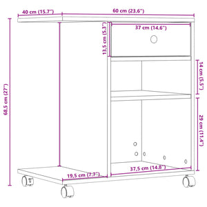 Βάση Εκτυπωτή με Ρόδες Sonoma Δρυς 60x40x68,5 εκ. - Pakobazaar