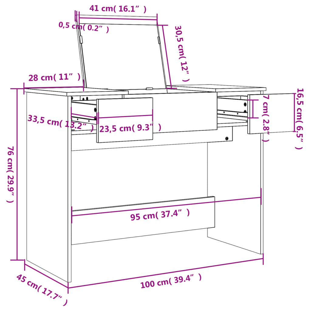 Μπουντουάρ με Καθρέφτη Καπνιστή Δρυς 100x45x76 εκ.