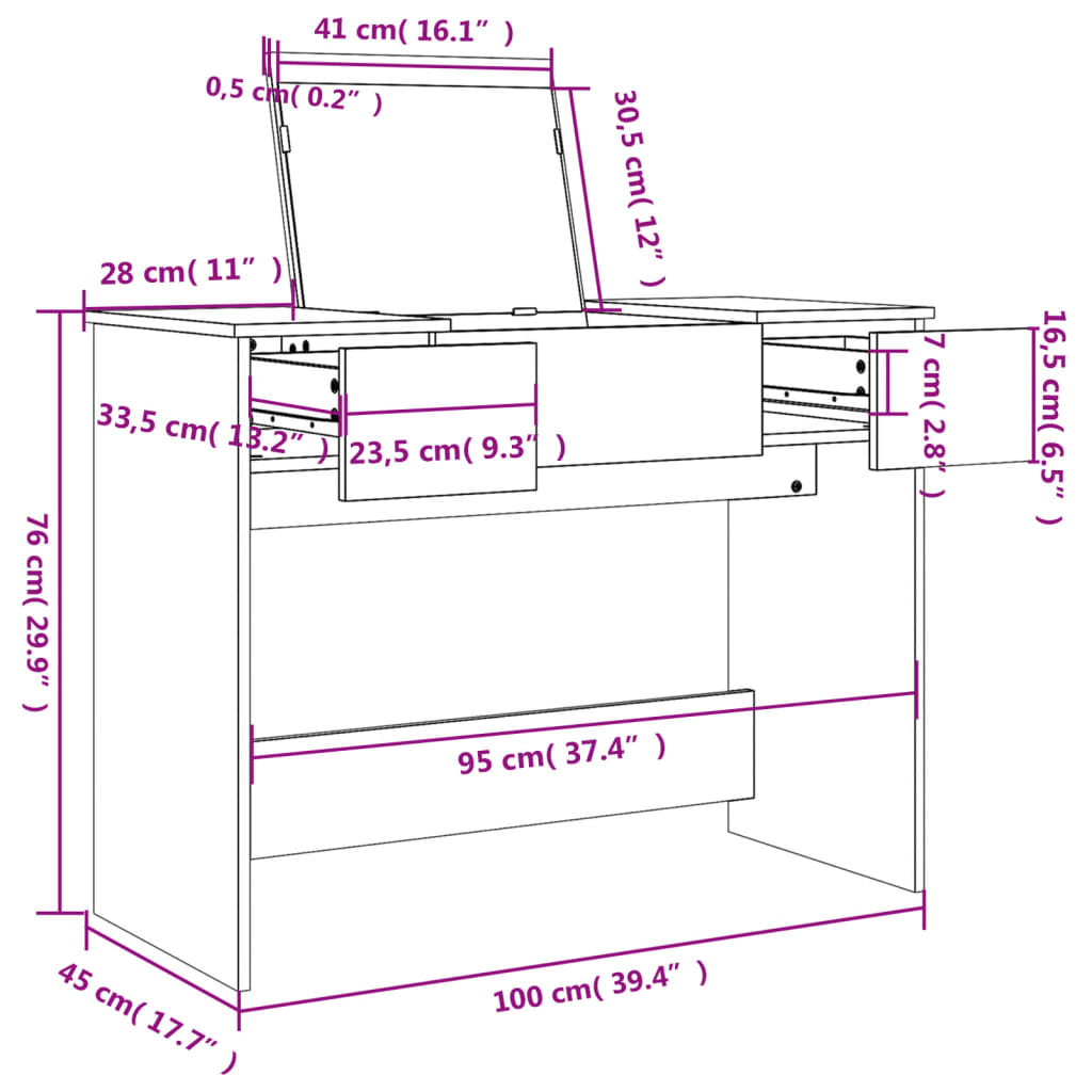 Μπουντουάρ με Καθρέφτη Καφέ Δρυς 100x45x76 εκ.