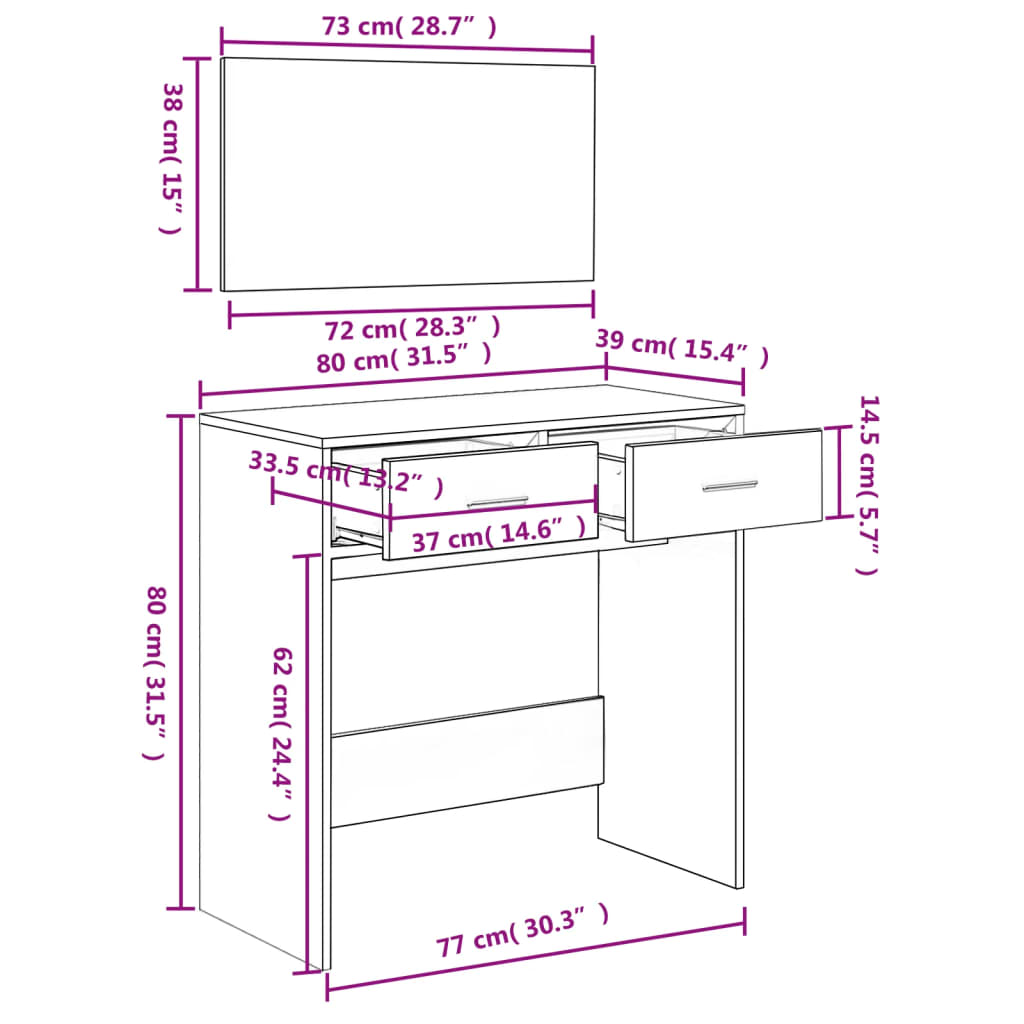 Μπουντουάρ με Καθρέφτη Καφέ Δρυς 80 x 39 x 80 εκ. - Pakobazaar