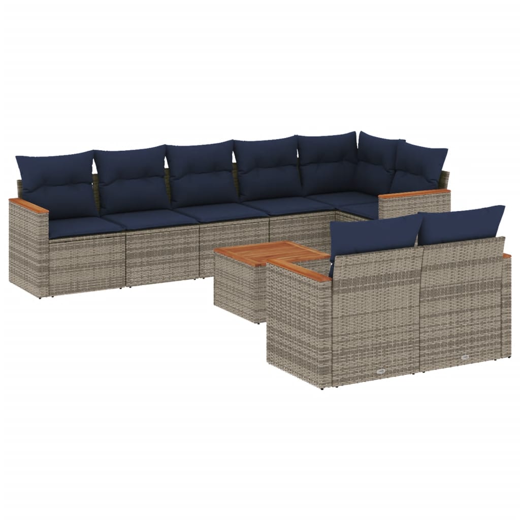Σετ Καναπέδων Κήπου 9 Τεμαχίων με Μαξιλάρια Γκρι από Συνθετικό Ρατάν - Pakobazaar