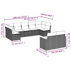 Σετ Καναπέδων Κήπου 9 Τεμαχίων με Μαξιλάρια Γκρι από Συνθετικό Ρατάν - Pakobazaar