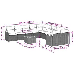 Σετ Καναπέδων Κήπου 11 Τεμαχίων με Μαξιλάρια από Μαύρο Συνθετικό Ρατάν - Pakobazaar