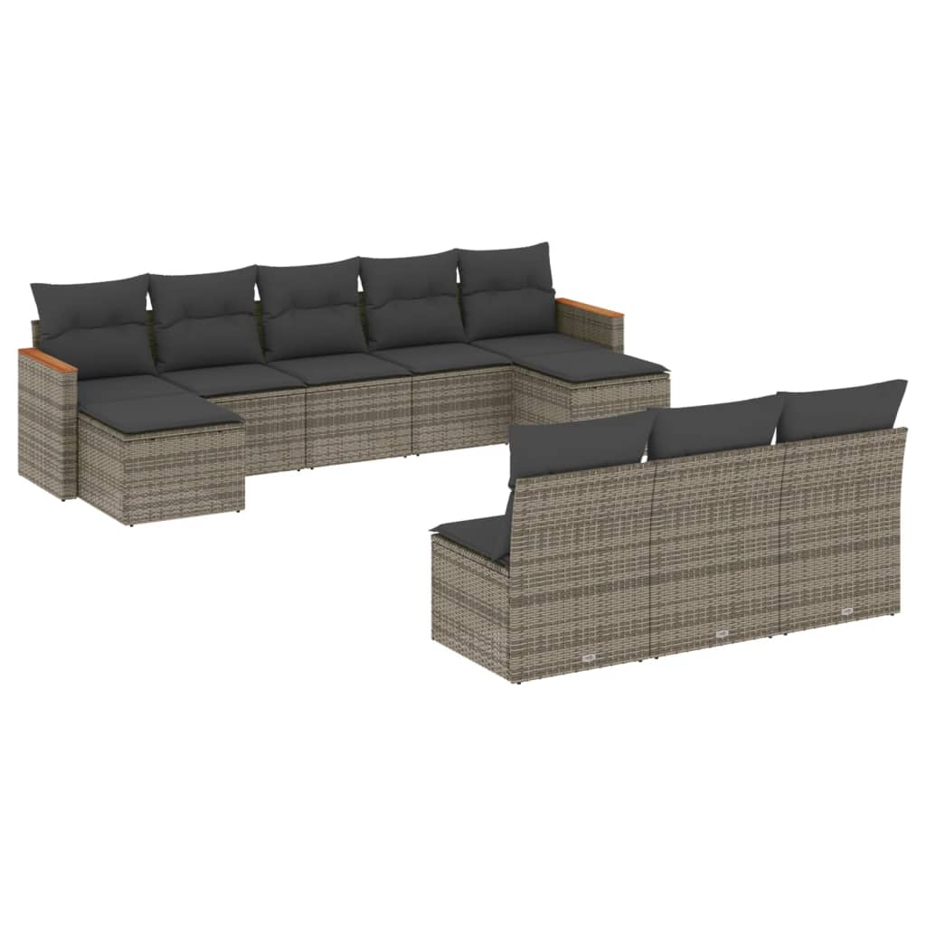 Σαλόνι Κήπου 10 Τεμαχίων Γκρι από Συνθετικό Ρατάν με Μαξιλάρια