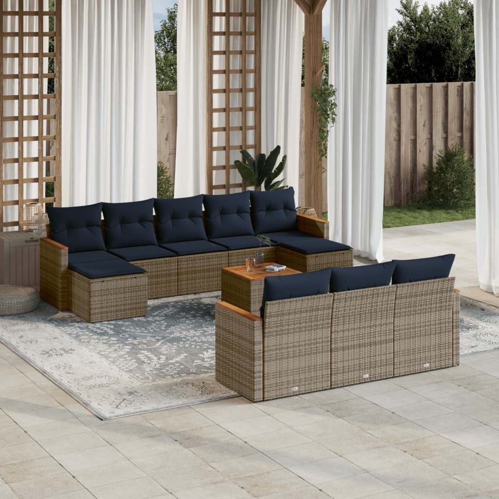 Σετ Καναπέδων Κήπου 11 Τεμαχίων με Μαξιλάρια Γκρι από Συνθετικό Ρατάν - Pakobazaar