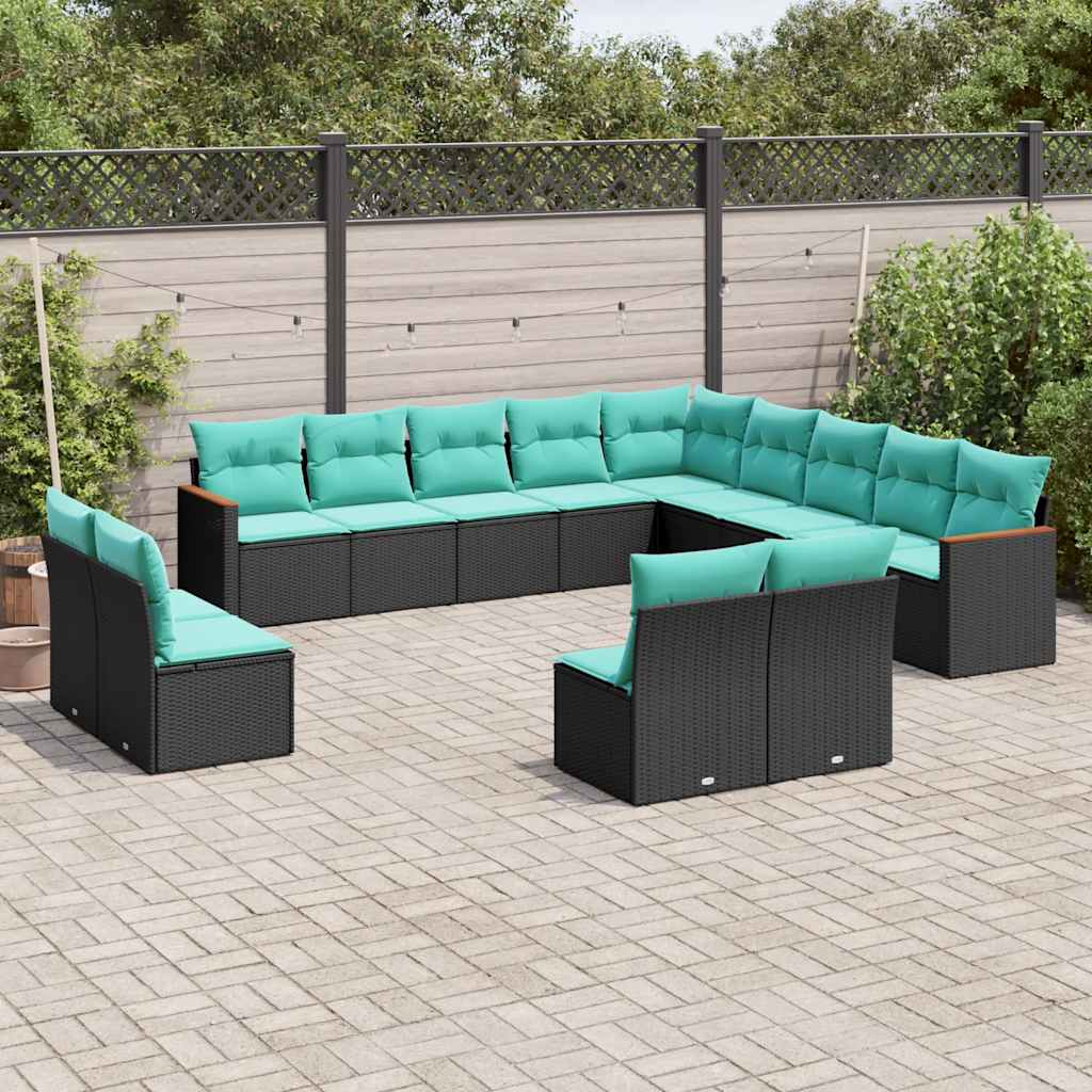 Σετ Καναπέδων Κήπου 13 Τεμαχίων με Μαξιλάρια από Μαύρο Συνθετικό Ρατάν - Pakobazaar