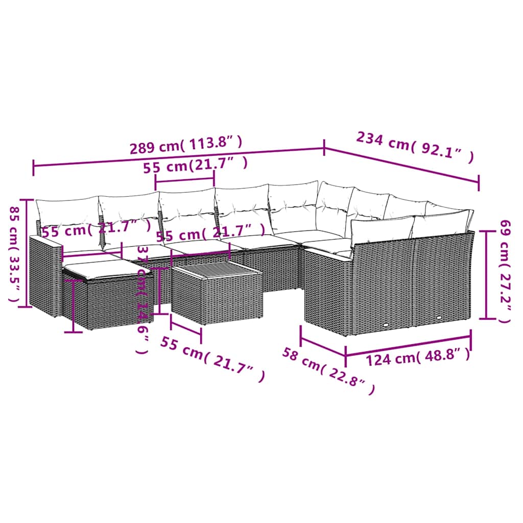 Σαλόνι Κήπου Σετ 11 Τεμαχίων Μαύρο Συνθετικό Ρατάν με Μαξιλάρια