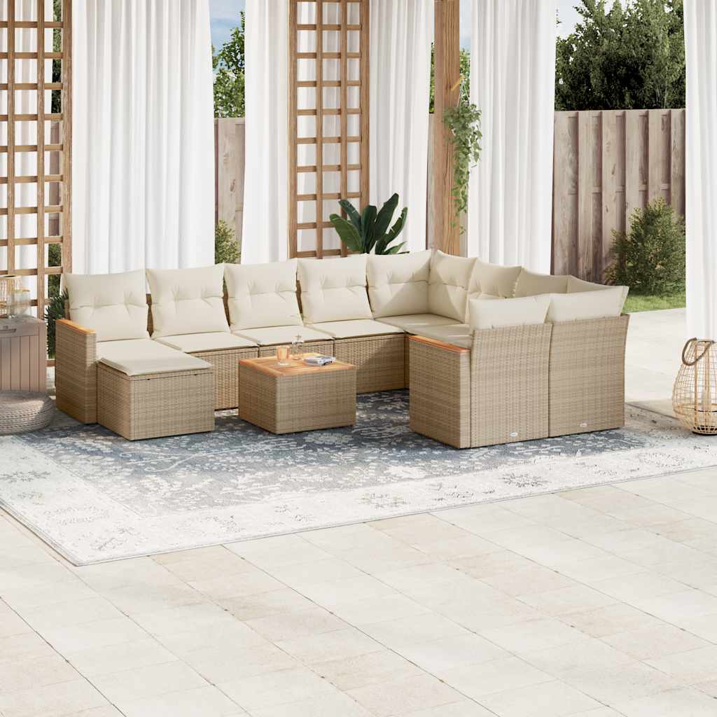 Σαλόνι Κήπου Σετ 11 τεμ. Μπεζ Συνθετικό Ρατάν με Μαξιλάρια - Pakobazaar