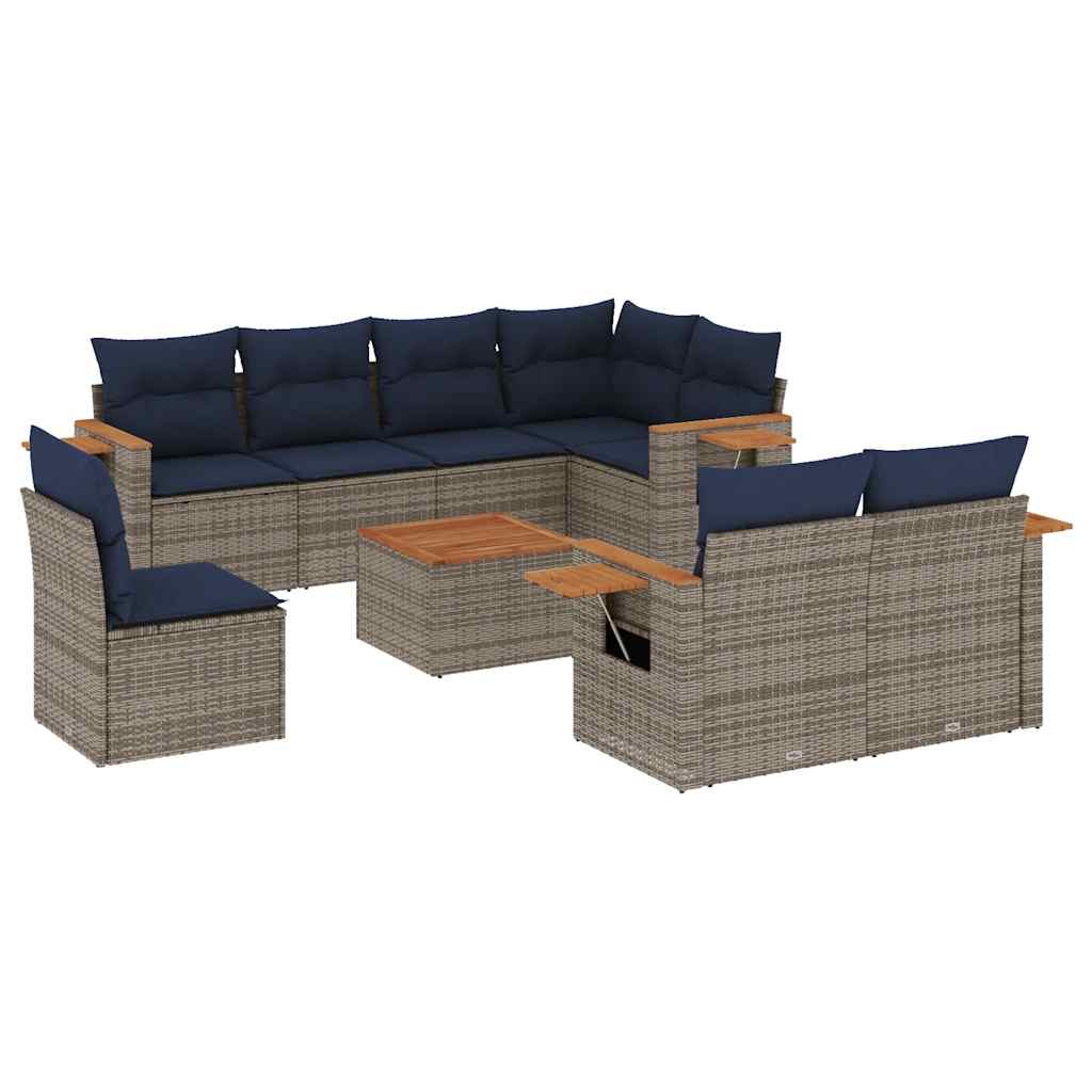 Σετ Σαλονιού Κήπου 9 τεμ. Γκρι Συνθετικό Ρατάν με Μαξιλάρια