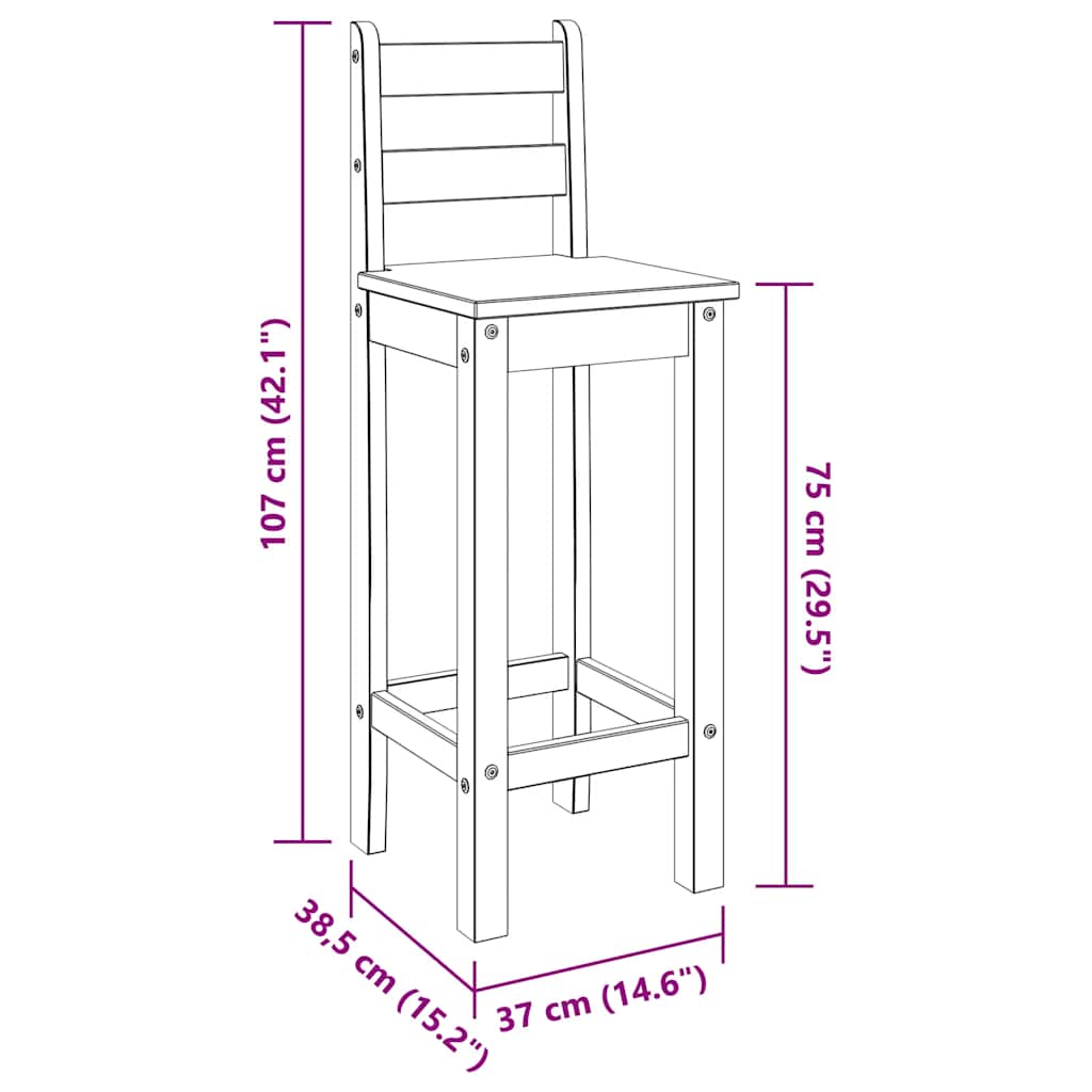 Καρέκλες Μπαρ 2 τεμ. από Μασίφ Ξύλο Πεύκου