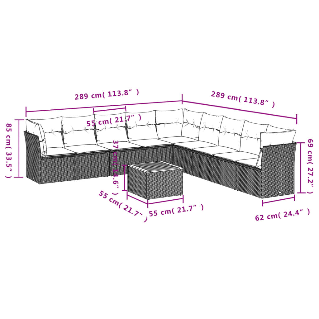 Σετ Καναπέ Κήπου 10 τεμ. Μπεζ Συνθετικό Ρατάν με Μαξιλάρια