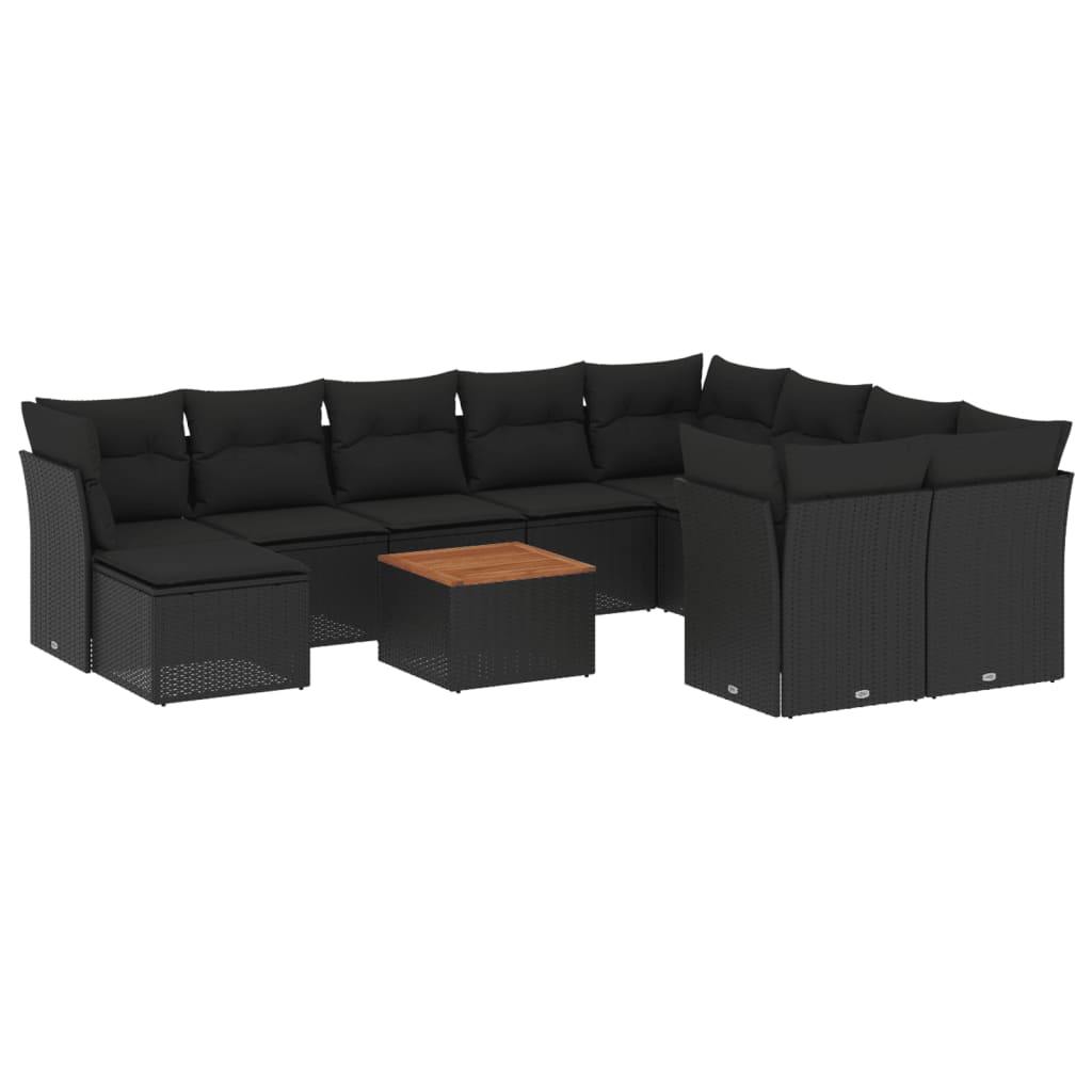 Σαλόνι Κήπου Σετ 11 Τεμαχίων Μαύρο Συνθετικό Ρατάν με Μαξιλάρια