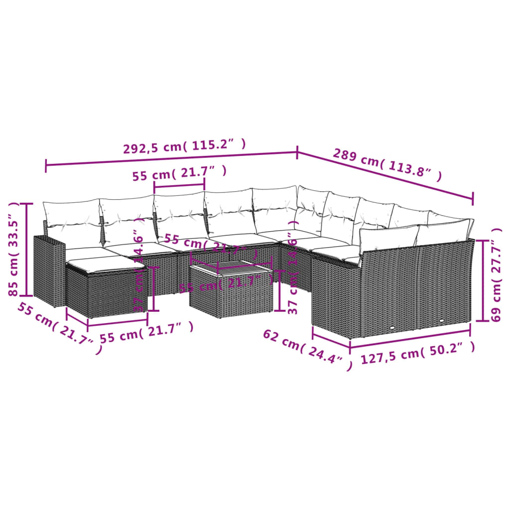Σαλόνι Κήπου 12 Τεμαχίων Μαύρο Συνθετικό Ρατάν με Μαξιλάρια