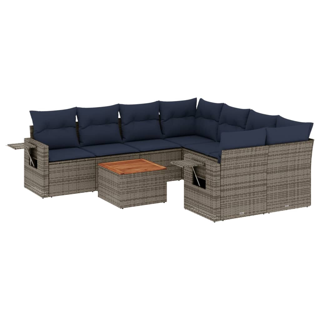 Σετ Καναπέδων Κήπου 9 Τεμαχίων με Μαξιλάρια Γκρι από Συνθετικό Ρατάν - Pakobazaar