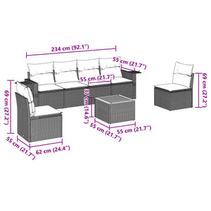 Καναπές Σετ 7 Τεμαχίων Μαύρο Συνθετικό Ρατάν με Μαξιλάρια