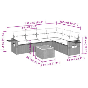 Σετ Καναπέδων Κήπου 7 Τεμαχίων με Μαξιλάρια από Μαύρο Συνθετικό Ρατάν - Pakobazaar