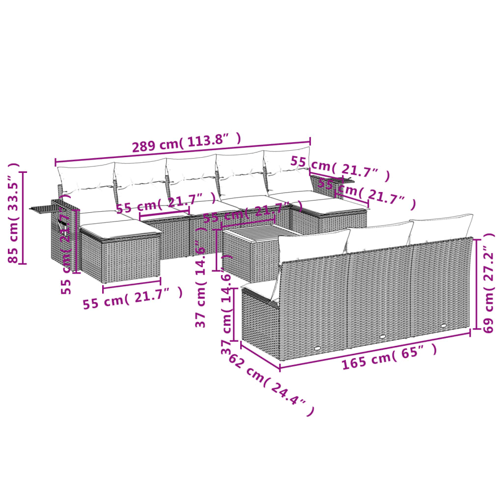 Σαλόνι Κήπου Σετ 11 τεμ. Μπεζ Συνθετικό Ρατάν με Μαξιλάρια