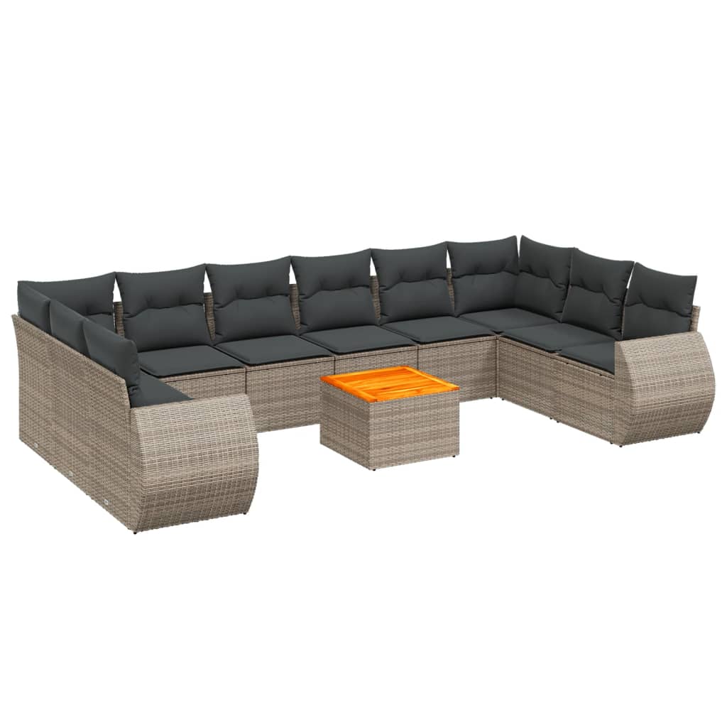 Σαλόνι Κήπου 11 Τεμαχίων Γκρι από Συνθετικό Ρατάν με Μαξιλάρια