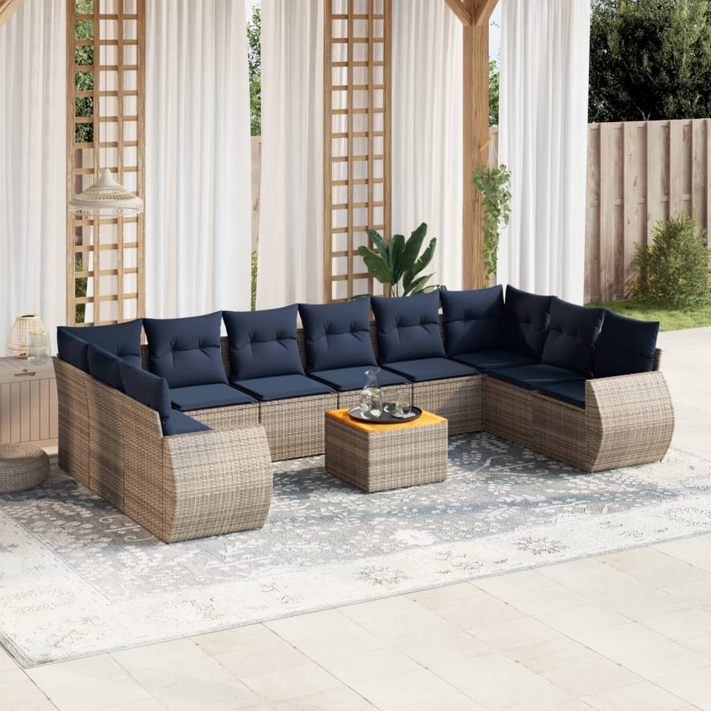 Σετ Καναπέδων Κήπου 11 Τεμαχίων με Μαξιλάρια Γκρι από Συνθετικό Ρατάν - Pakobazaar