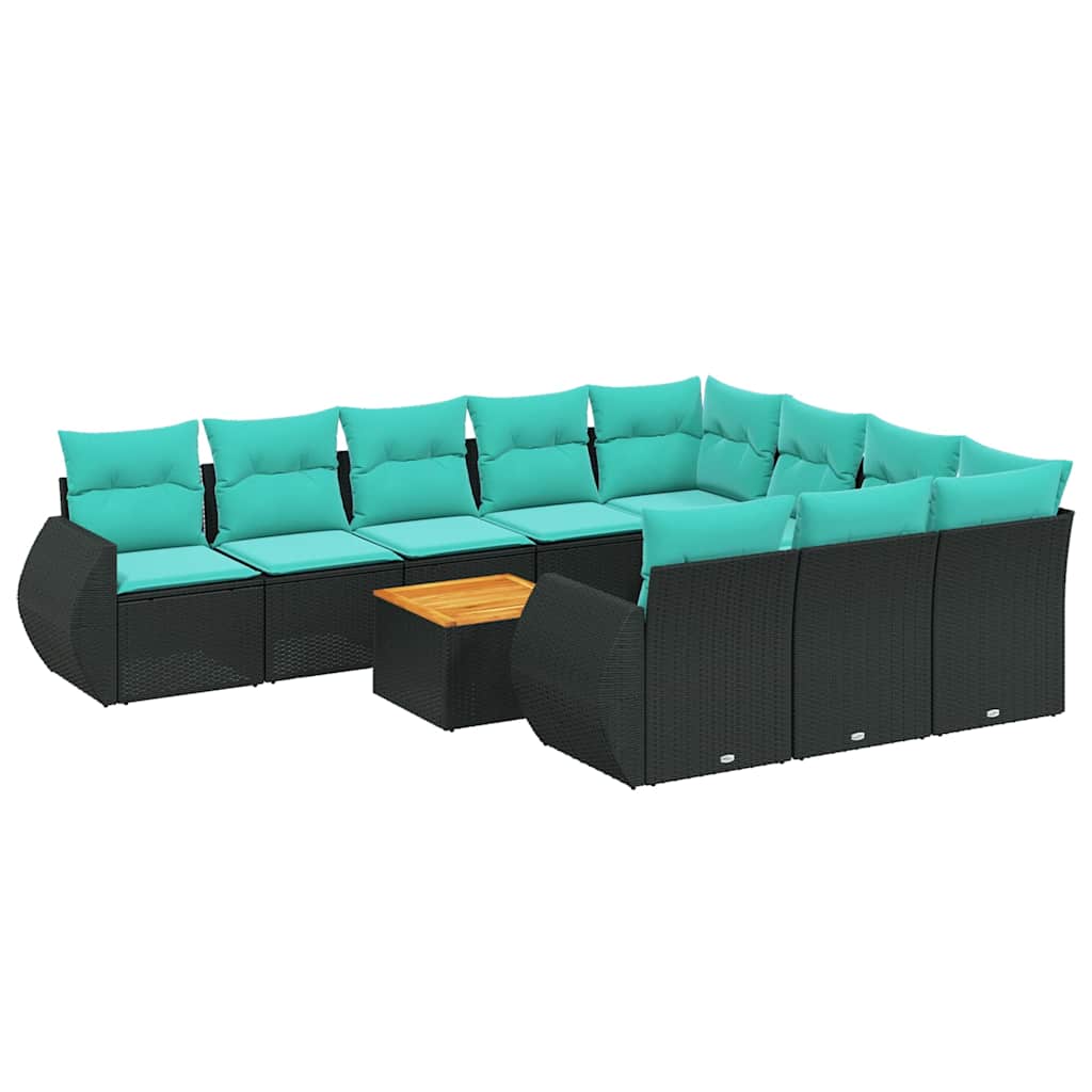 Σετ Καναπέδων Κήπου 11 Τεμαχίων με Μαξιλάρια από Μαύρο Συνθετικό Ρατάν - Pakobazaar