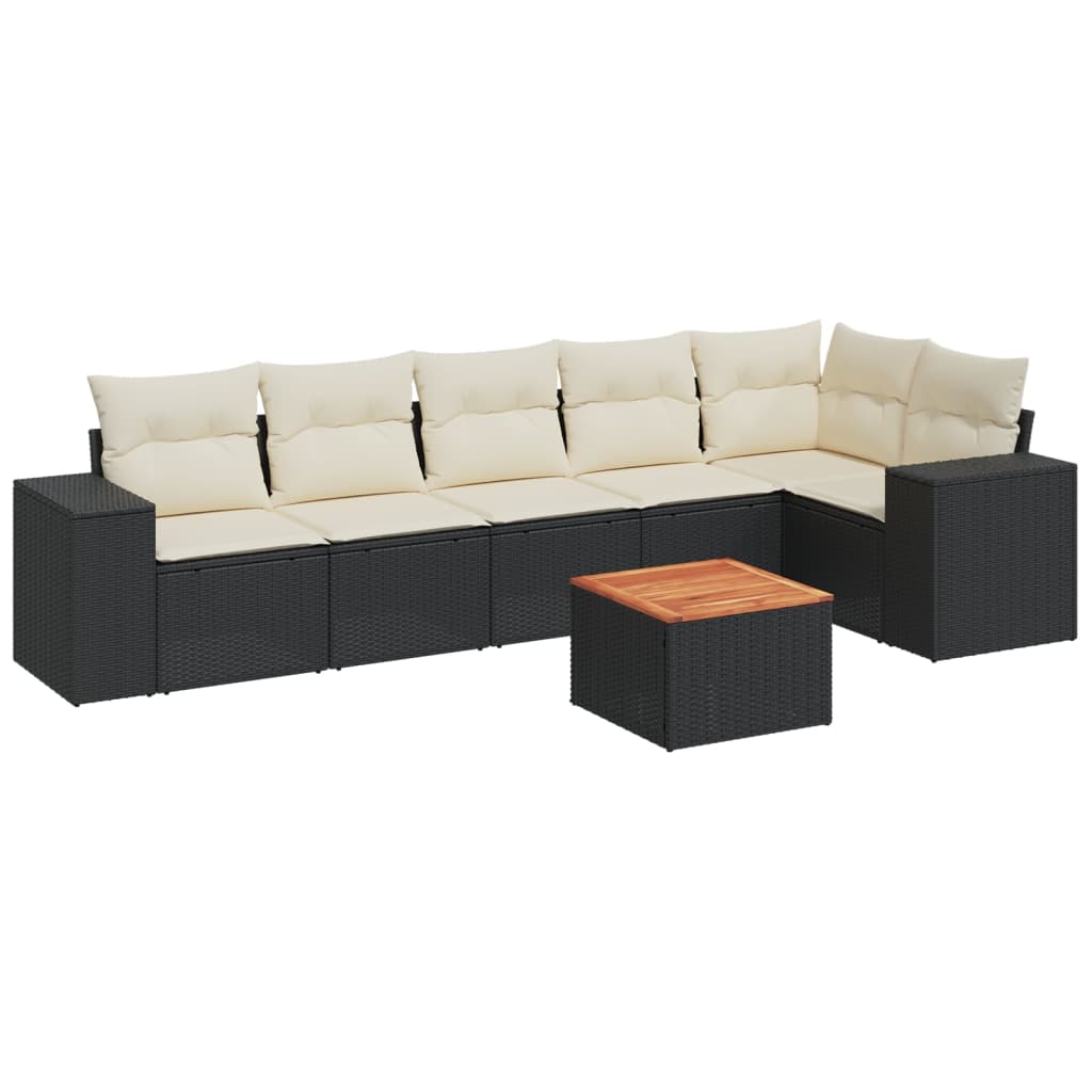 Καναπές Σετ 7 Τεμαχίων Μαύρο Συνθετικό Ρατάν με Μαξιλάρια
