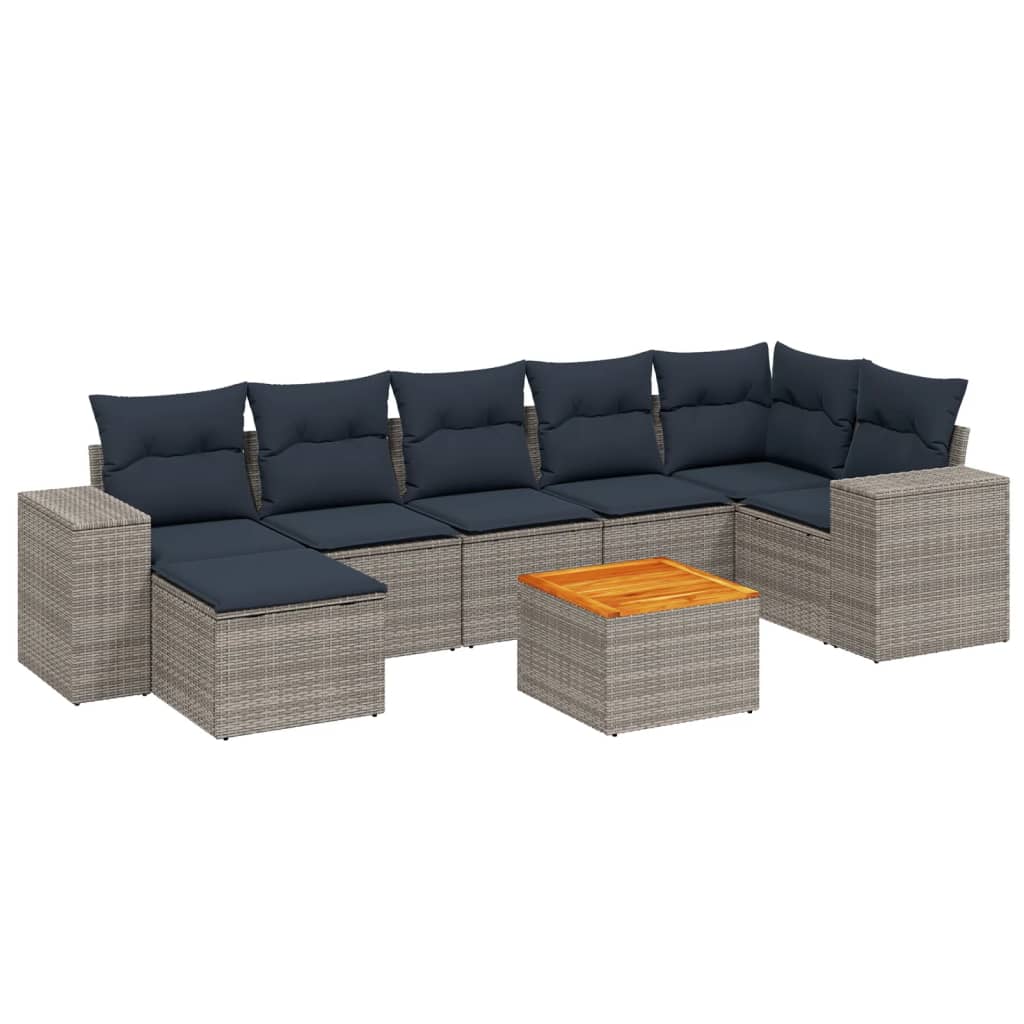Σετ Καναπέδων Κήπου 8 Τεμαχίων με Μαξιλάρια Γκρι από Συνθετικό Ρατάν - Pakobazaar
