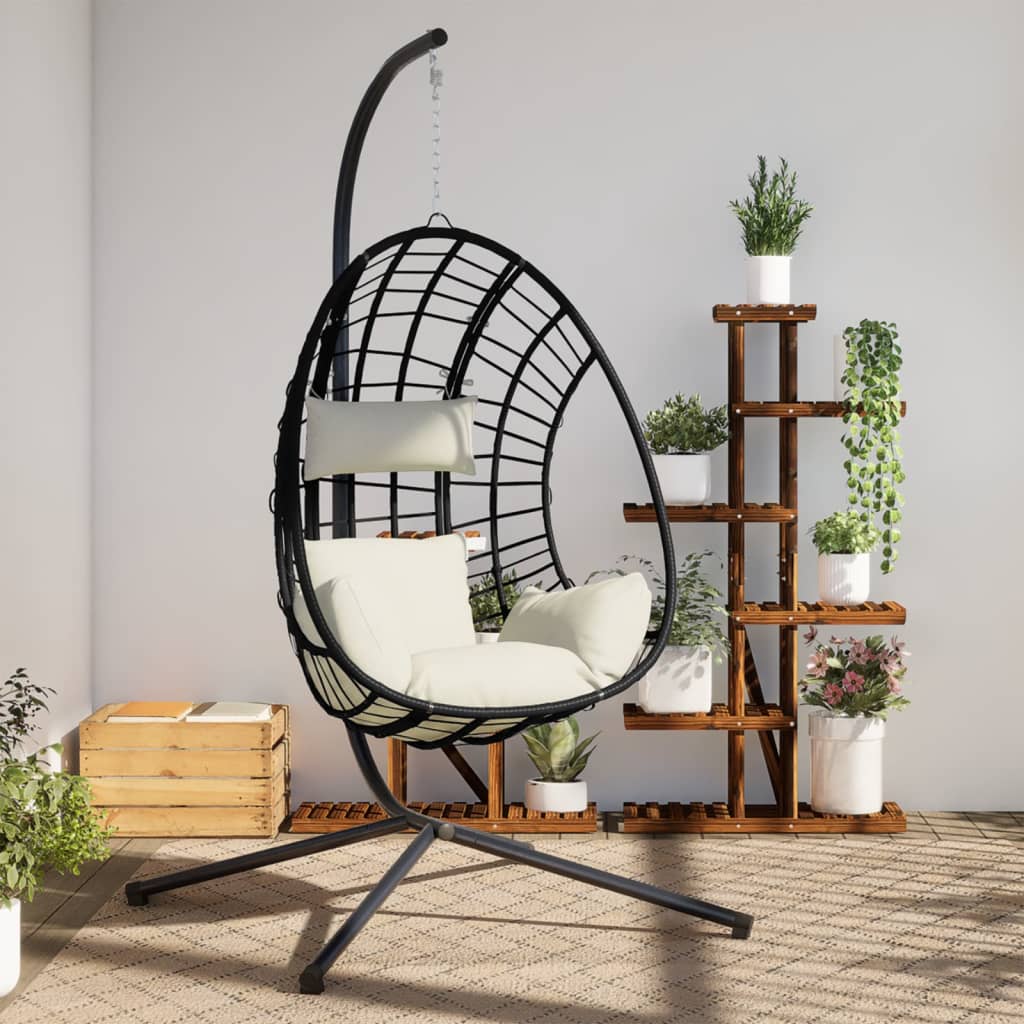Πολυθρόνα Egg Κρεμαστή με Βάση Μπεζ Συνθ. Ρατάν / Ατσάλι