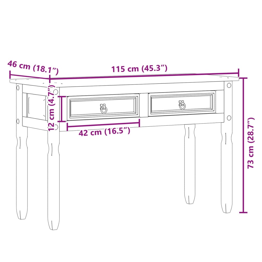 Τραπέζι Κονσόλα Corona 115x46x73 εκ. από Μασίφ Ξύλο Πεύκου