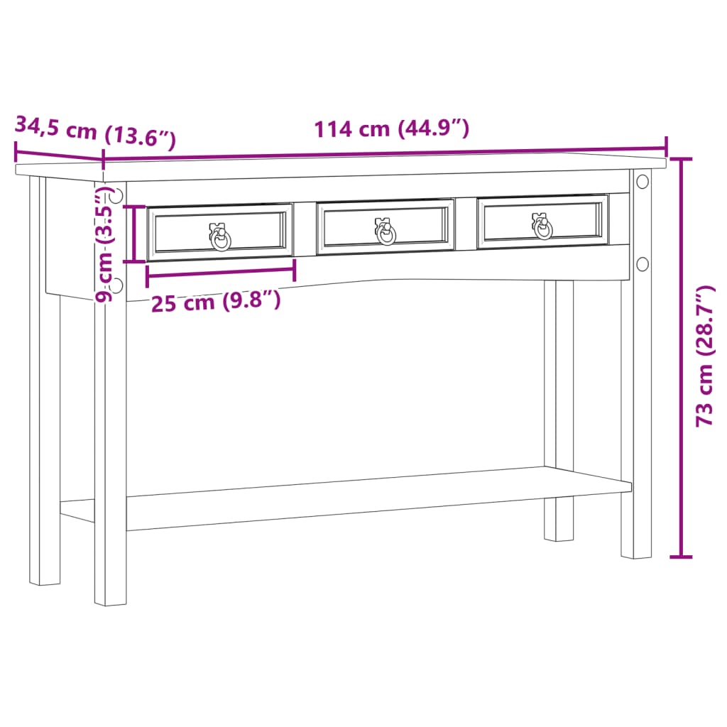 Τραπέζι Κονσόλας "Corona" 114x34,5x73 εκ. από Μασίφ Ξύλο Πεύκου