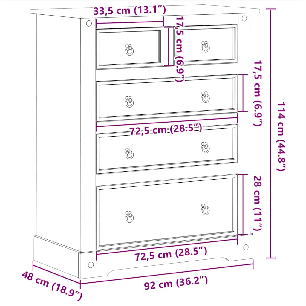 Συρταριέρα Corona 92 x 48 x 114 εκ. από Μασίφ Ξύλο Πεύκου