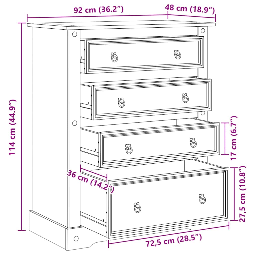 Συρταριέρα Corona 92 x 48 x 114 εκ. από Μασίφ Ξύλο Πεύκου - Pakobazaar
