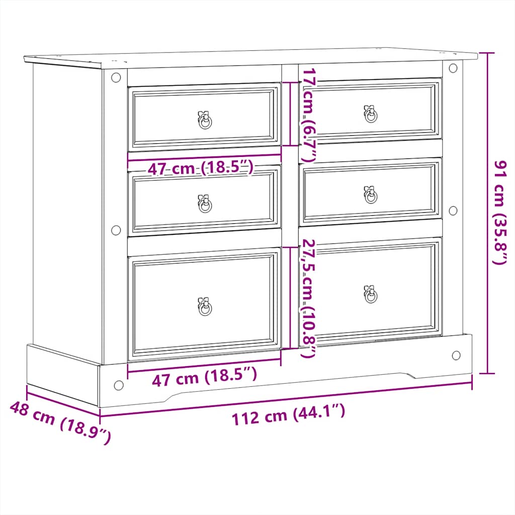 Συρταριέρα Corona 112 x 48 x 91 εκ. από Μασίφ Ξύλο Πεύκου