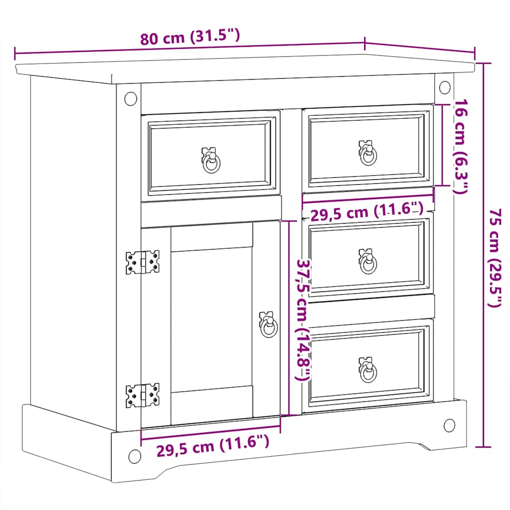 Ντουλάπι Corona 80 x 40 x 75 εκ. από Μασίφ Ξύλο Πεύκου