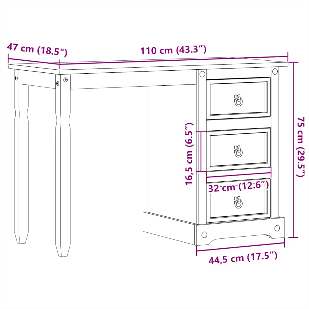 Μπουντουάρ Corona 110 x 47 x 75 εκ. από Μασίφ Ξύλο Πεύκου - Pakobazaar