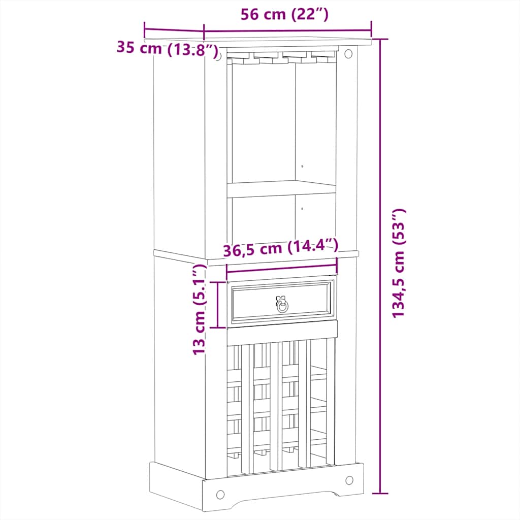 Ραφιέρα Κρασιών Corona 56x35x134,5 εκ. από Μασίφ Ξύλο Πεύκου - Pakobazaar
