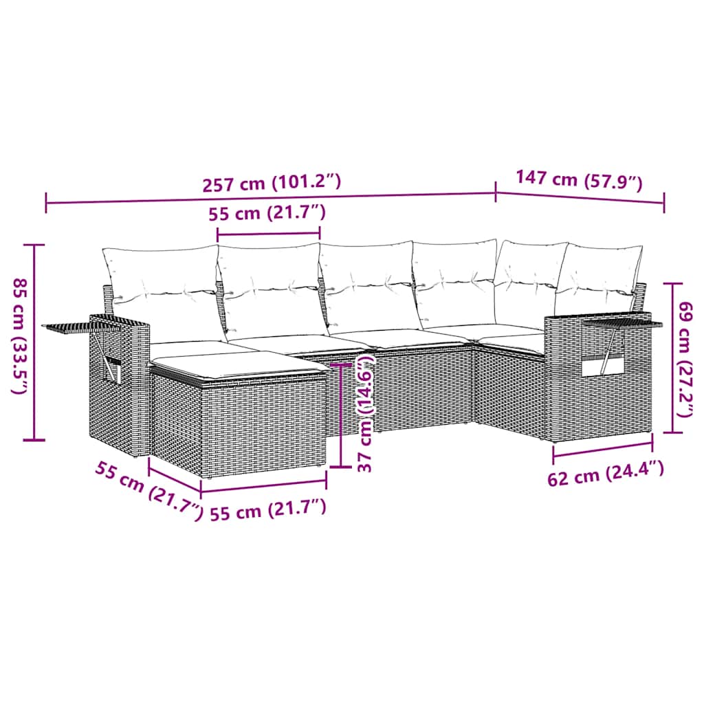 Καναπές Σετ 7 Τεμαχίων Μαύρο Συνθετικό Ρατάν με Μαξιλάρια