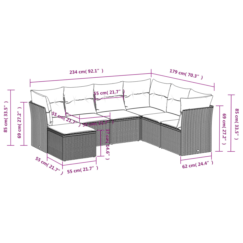 Σετ Σαλονιού Κήπου 7 τεμ. Γκρι Συνθετικό Ρατάν με Μαξιλάρια