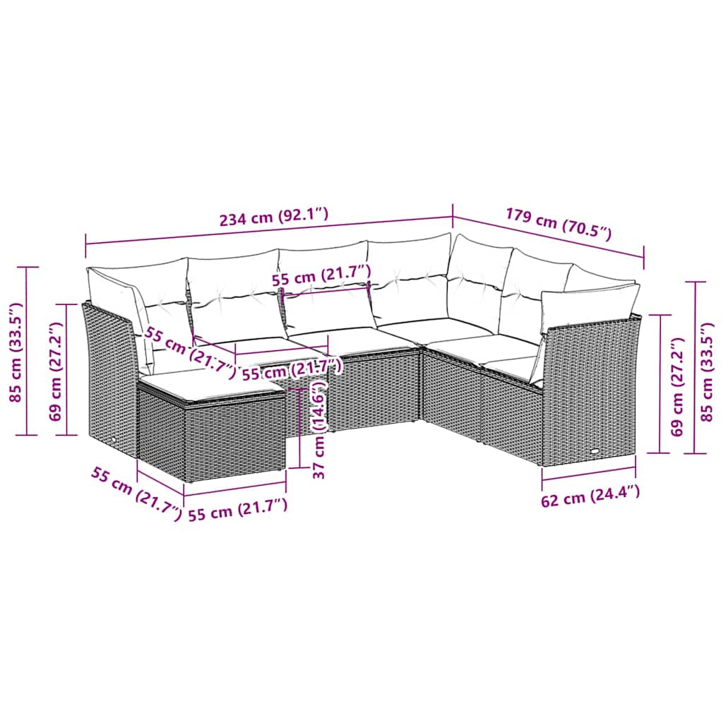 Σαλόνι Κήπου Σετ 7 Τεμαχίων Γκρι Συνθετικό Ρατάν με Μαξιλάρια
