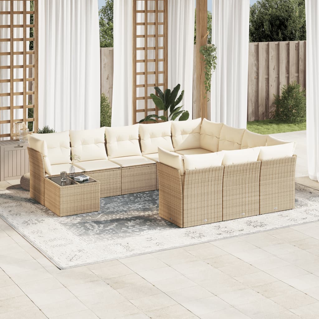 Σαλόνι Κήπου Σετ 11 τεμ. Μπεζ Συνθετικό Ρατάν με Μαξιλάρια - Pakobazaar