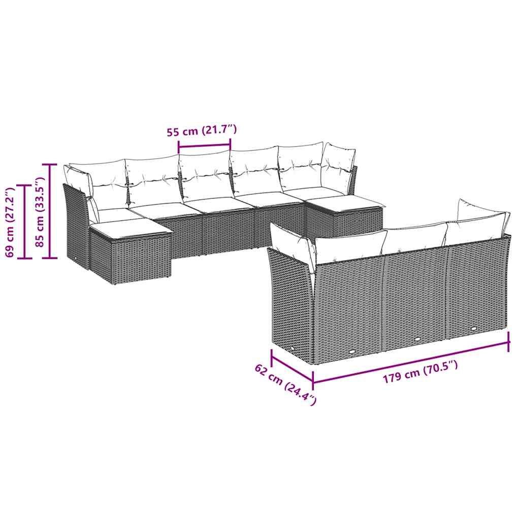 Σαλόνι Κήπου 10 Τεμαχίων Αν. Γκρι Συνθετικό Ρατάν με Μαξιλάρια