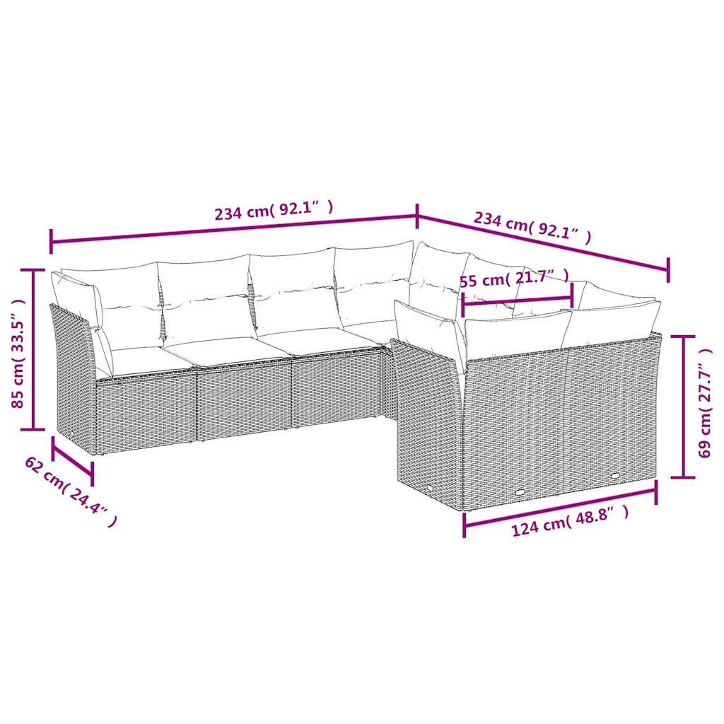 Σαλόνι Κήπου Σετ 8 τεμ. Μπεζ Συνθετικό Ρατάν με Μαξιλάρια
